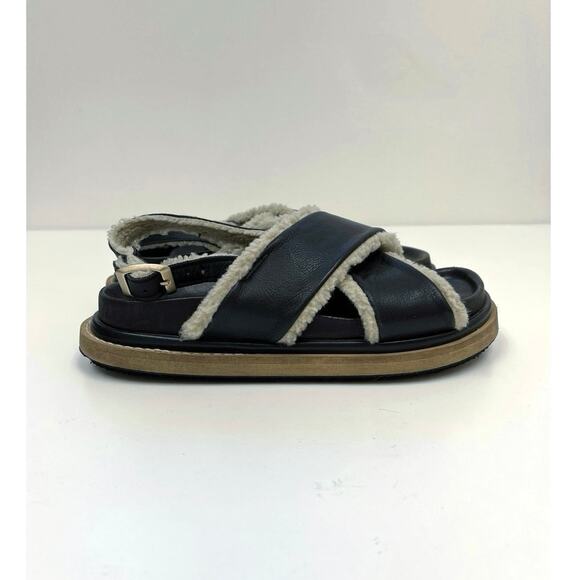 ALOHAS Marshmallow Black Leather Shearling Sling-Back Criss-Cross Sandal 39/US8 - Picture 9 of 12